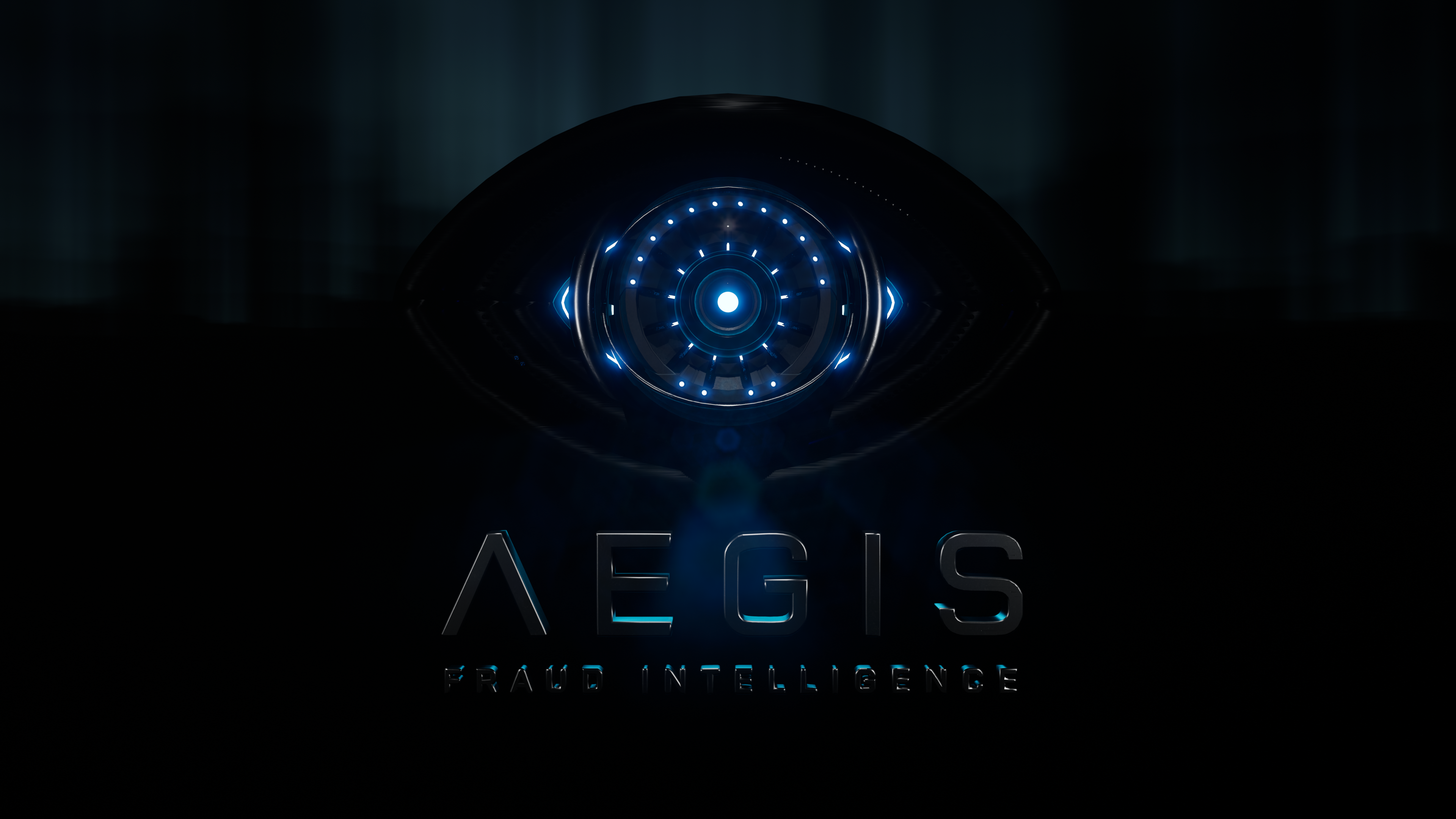 Aegis Fraud Intelligence cinematic logo with glowing mechanical eye
